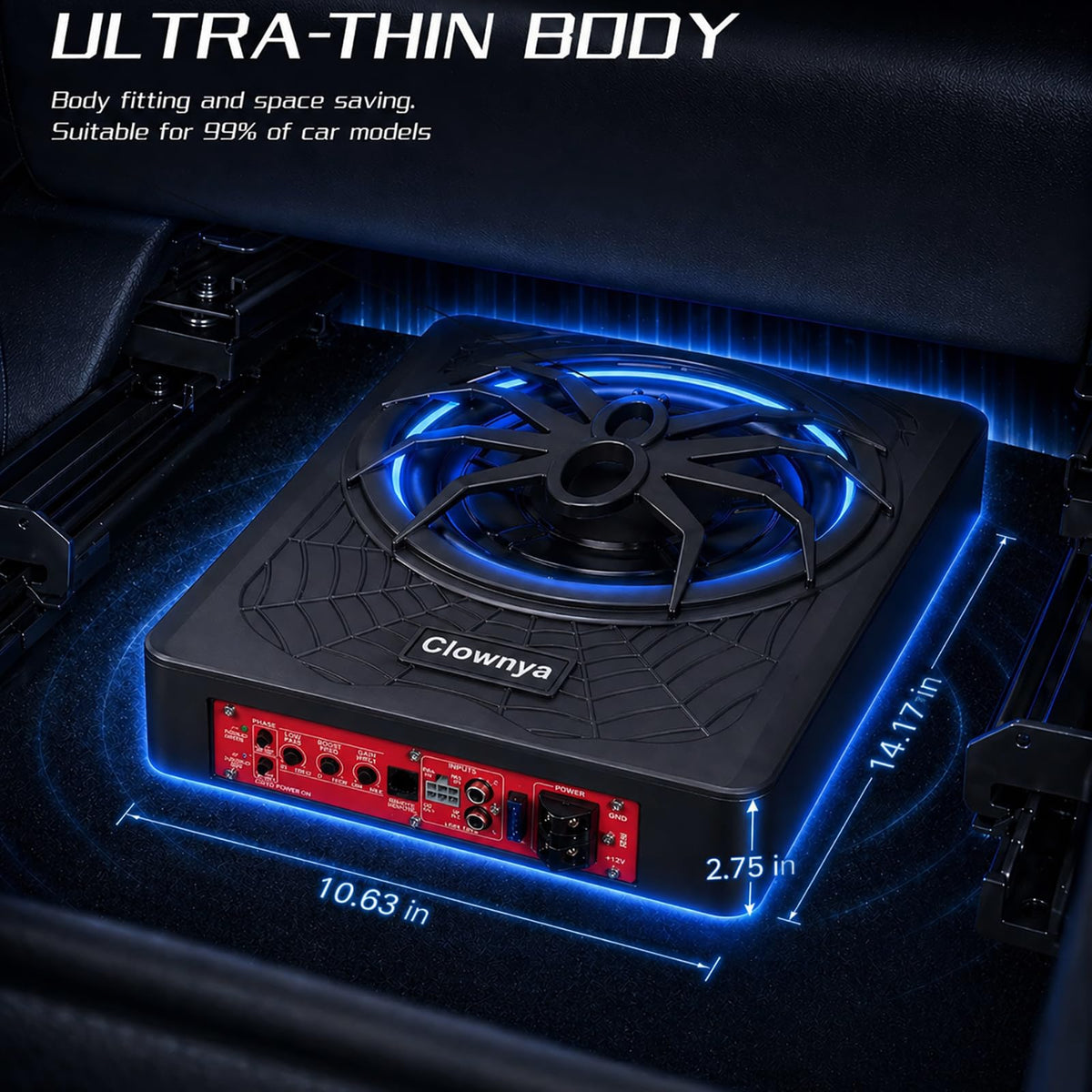 1200W Slim Under-Seat Powered Car Subwoofer with Built-in Amp R659777