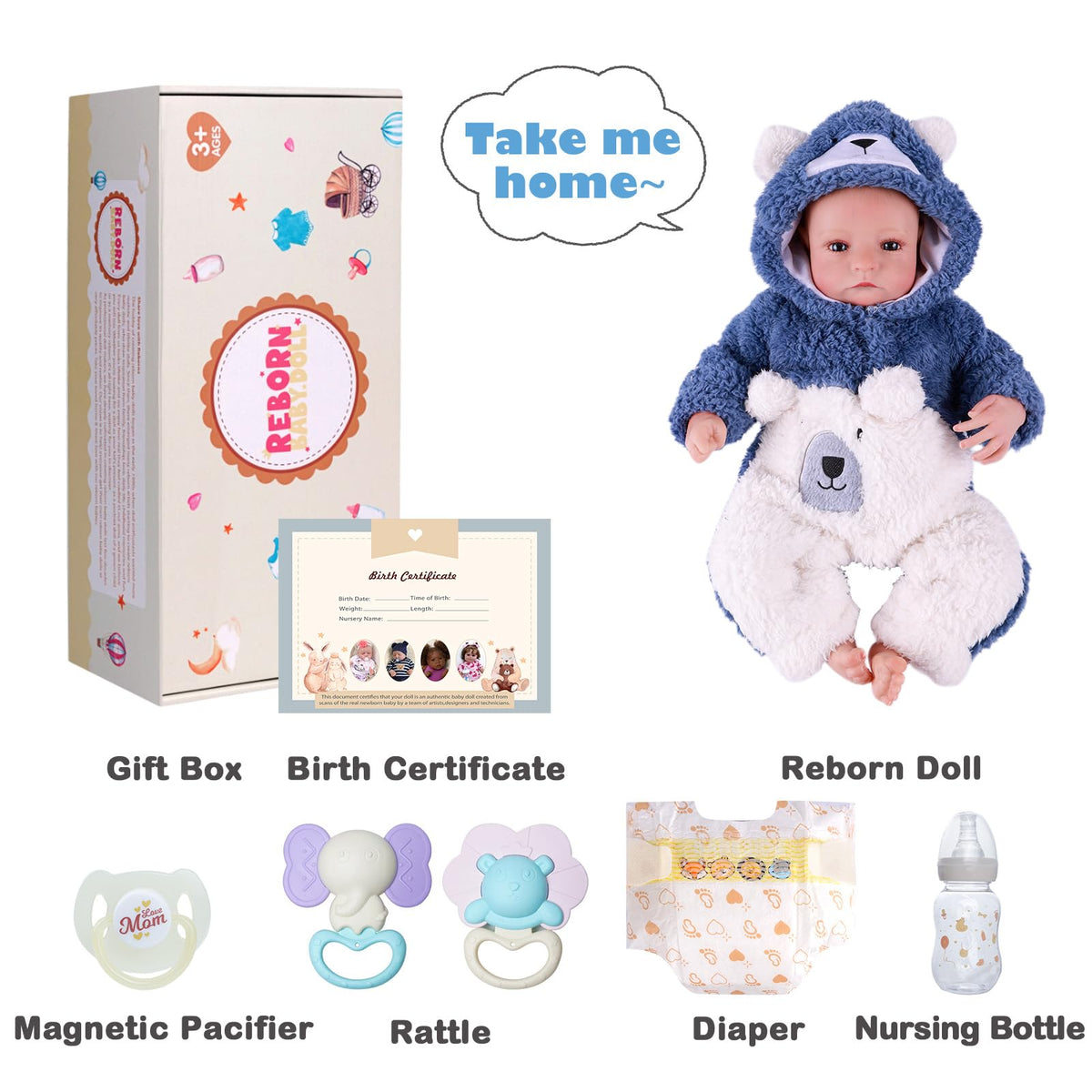 17 Inch Lifelike Reborn Baby Dolls Boy with Play Accessories V29551