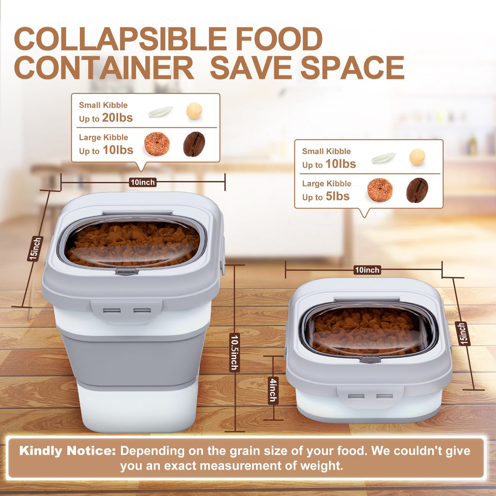 Collapsible Dog Cat Food Storage Container with Scoop Grey H44472