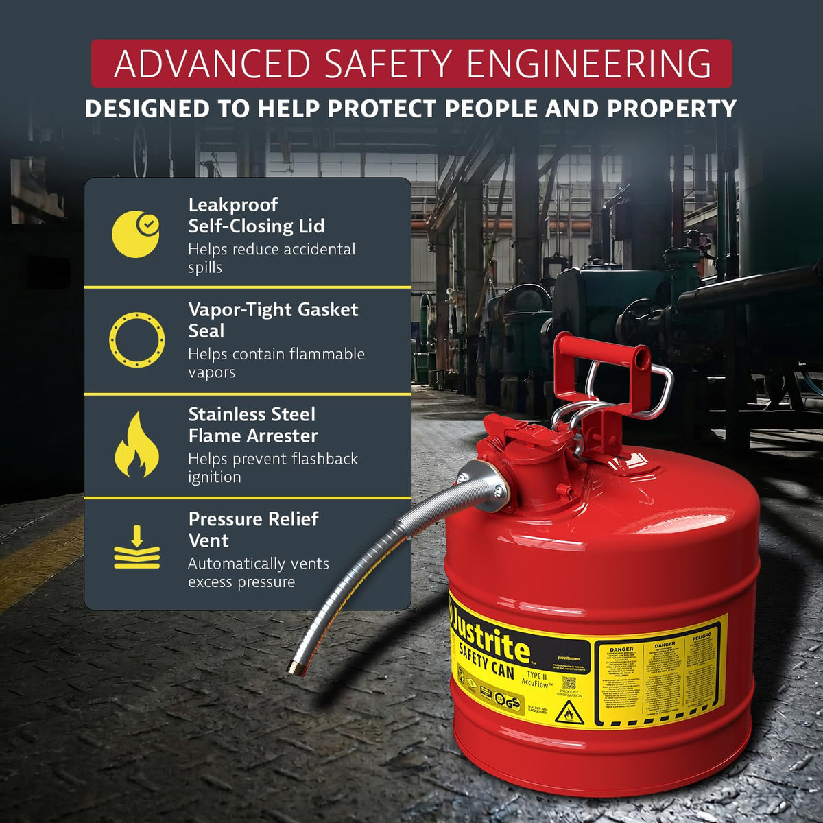 Red Galvanized Steel Gasoline Safety Can F750