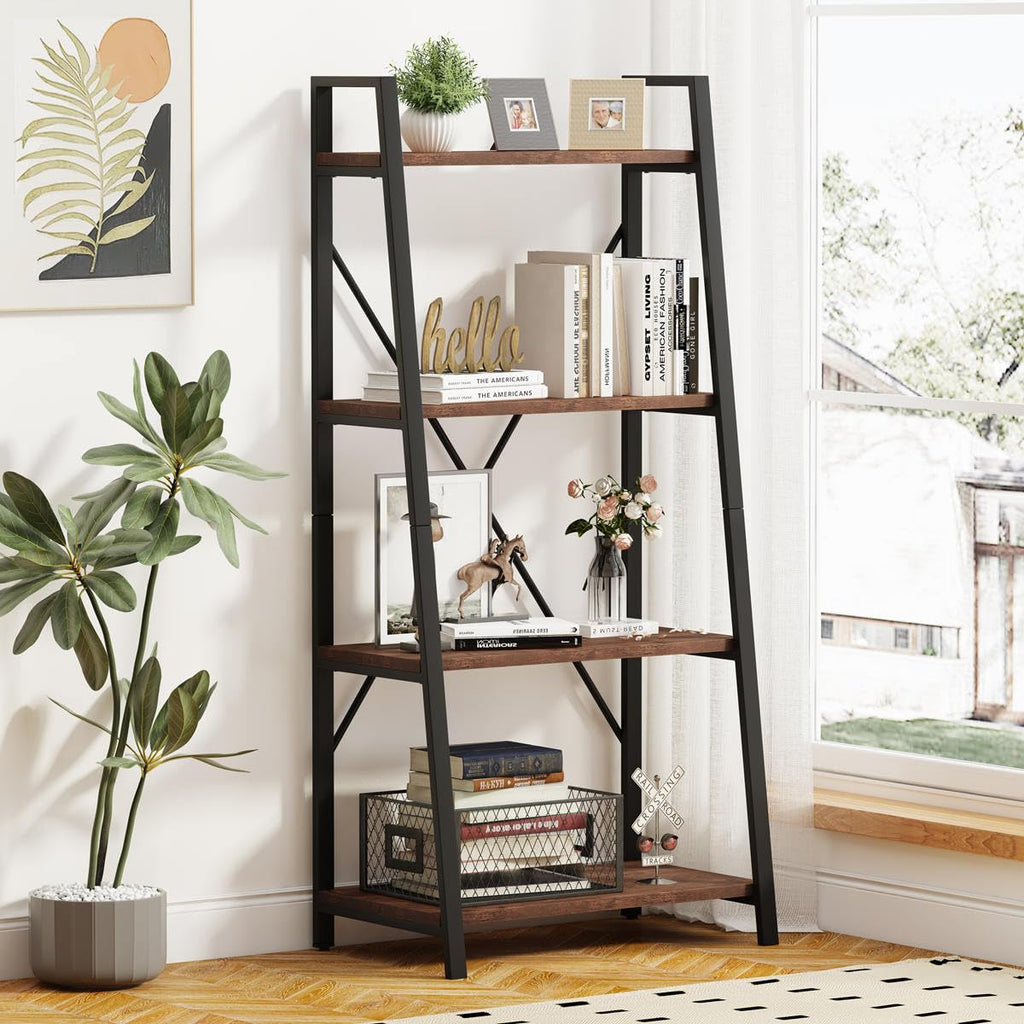Rustic Console Table with 2 Drawers and 4-Tier Ladder Shelf V17730