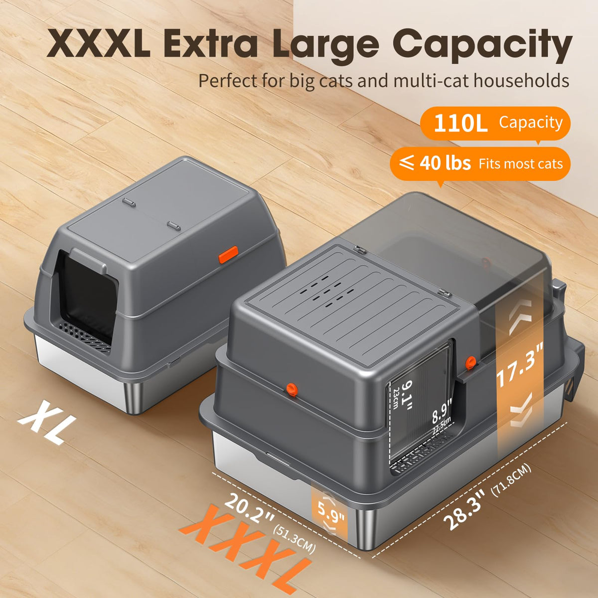 XXXL Stainless Steel Litter Box with Lid D24658