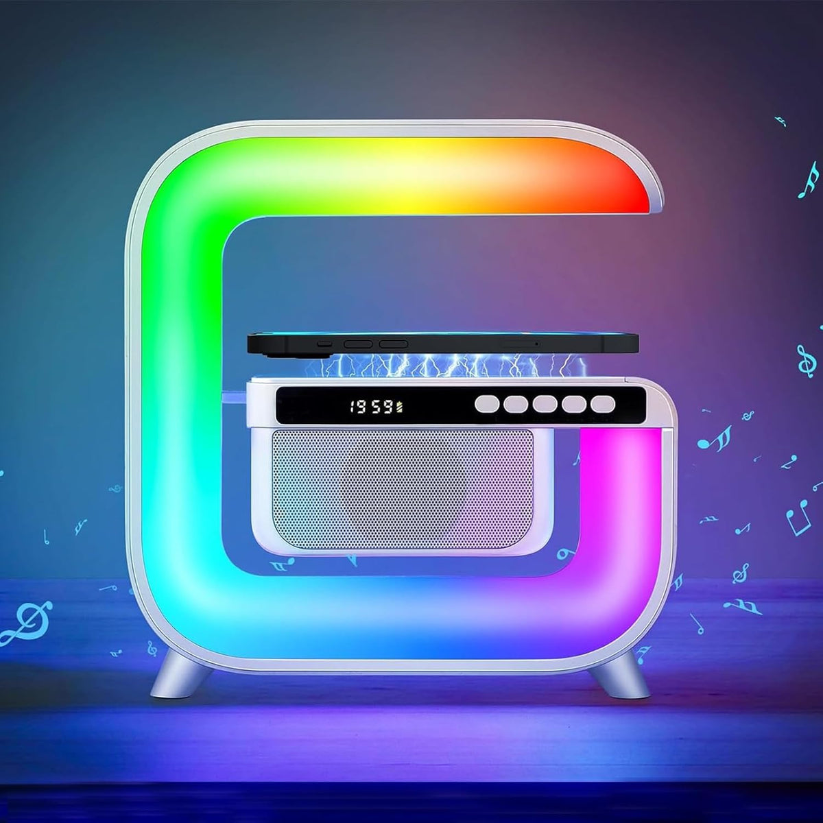 Table Lamp with Bluetooth Speaker, Wireless Charger, Alarm Clock Y997428