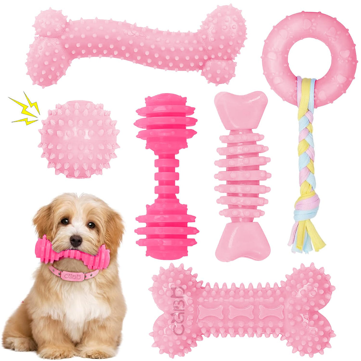 Pink 6 Pack Dog Chew Toys I5923