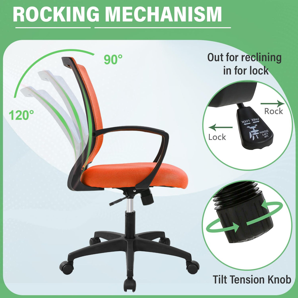 Orange Ergonomic Office Desk Chair with Armrest G244546