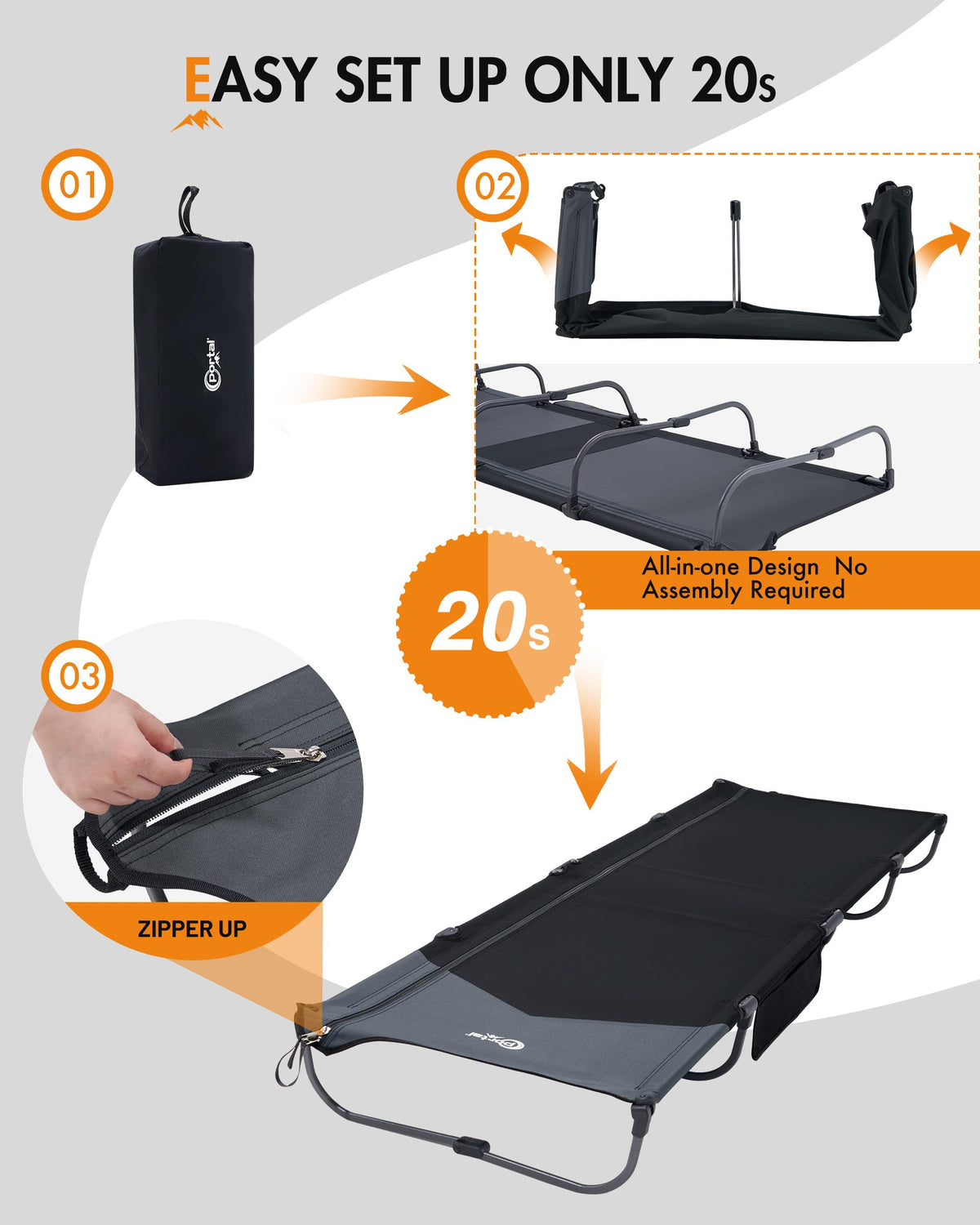 Ultra-Light 7.1 lbs Foldable Camping Cot with Side Pocket C88387