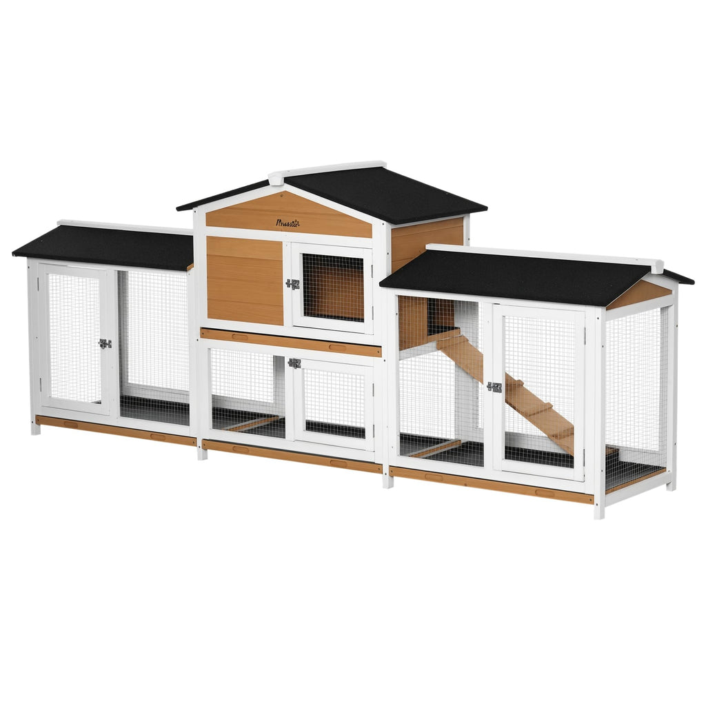 White Wooden Rabbit Hutch with Ramp W89679