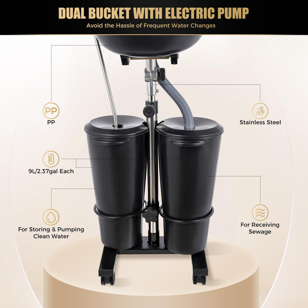 Portable Height-Adjustable Shampoo Basin with Electric Pump and 2 Water Buckets U21956