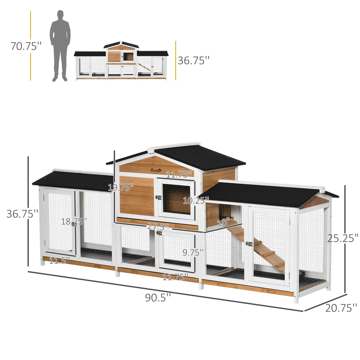 White Wooden Rabbit Hutch with Ramp W89679