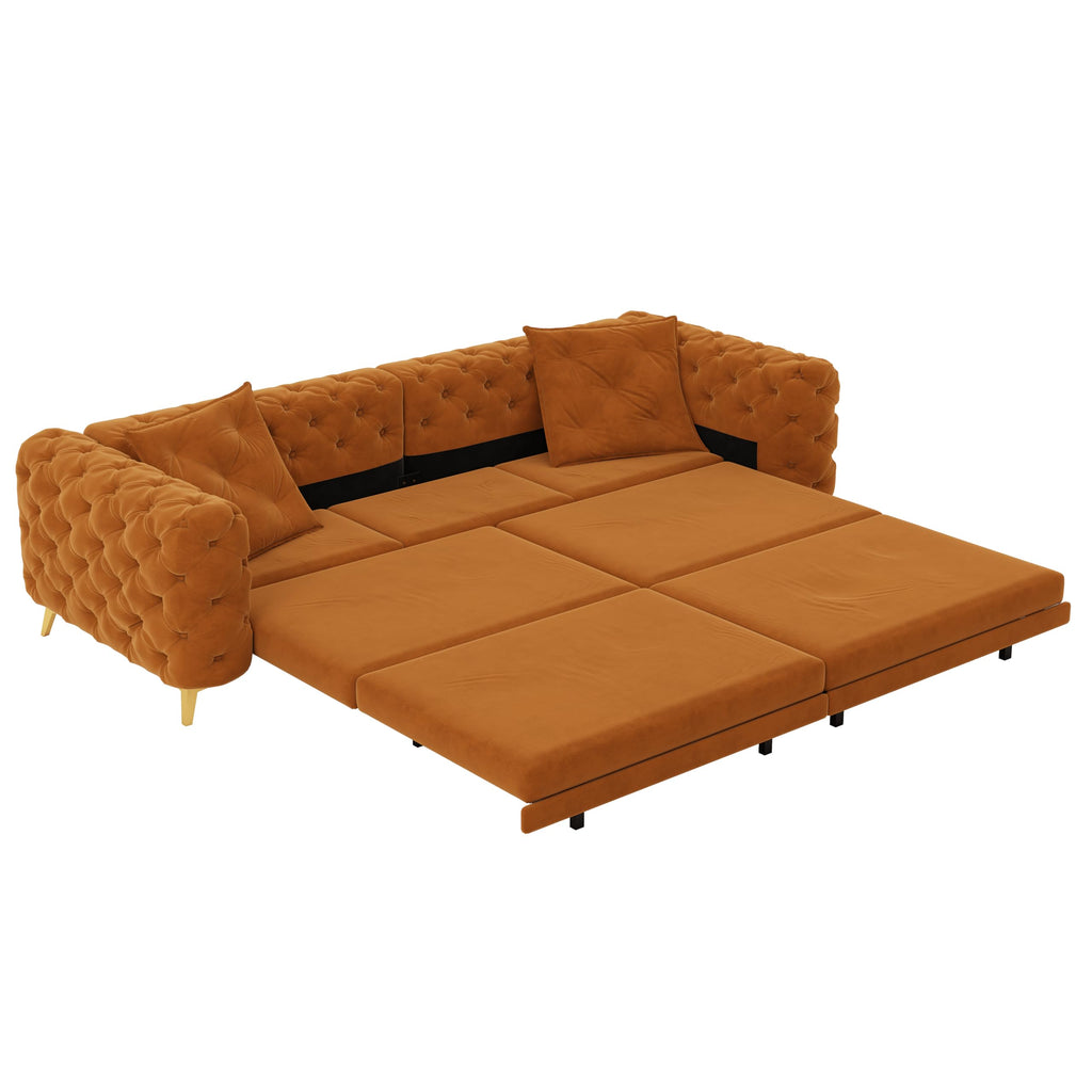 97.7" 3-in-1 Convertible Sleeper Sofa, Tufted Velvet Pull-Out Sofa Bed with Ottoman Q550