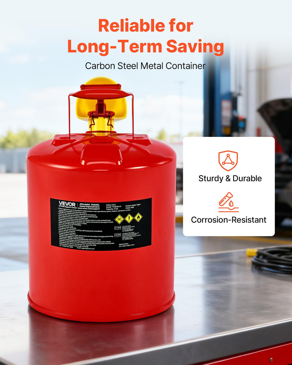 5 Gallon Red Metal Safety Gas Can with Flame Arrester P9764