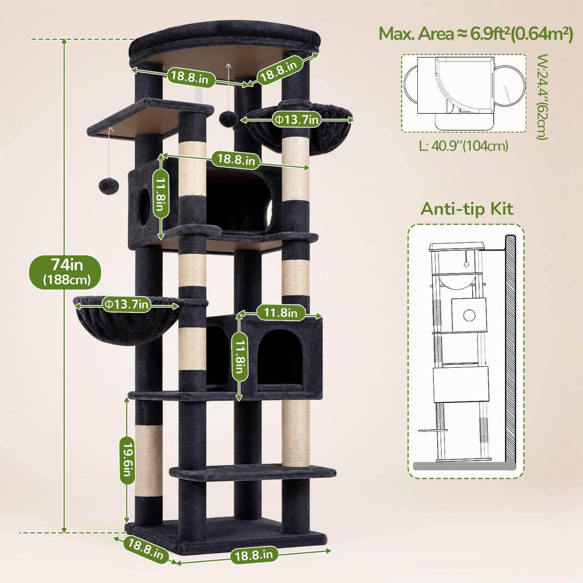 74in Heavy Duty Cat Tree Tower K442