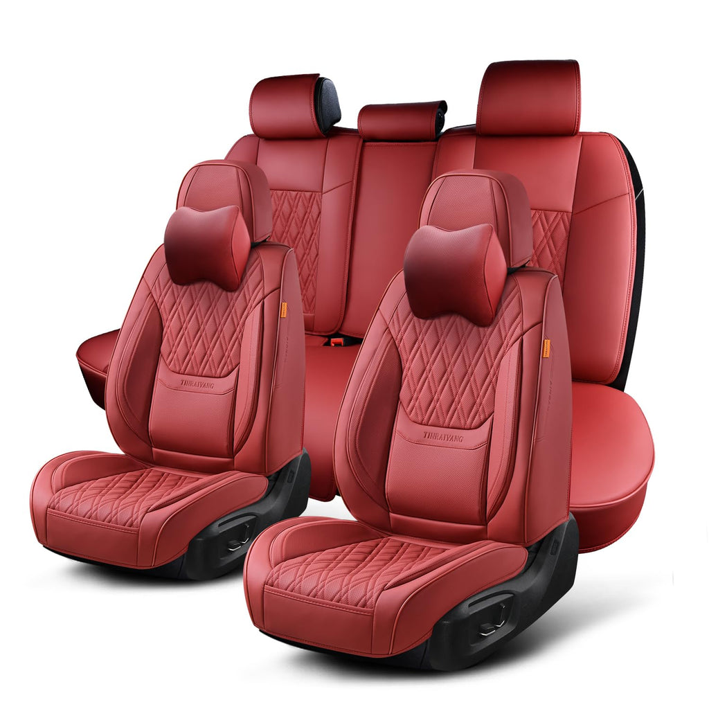 Wine Red Leather Car Seat Covers Full Set S379617