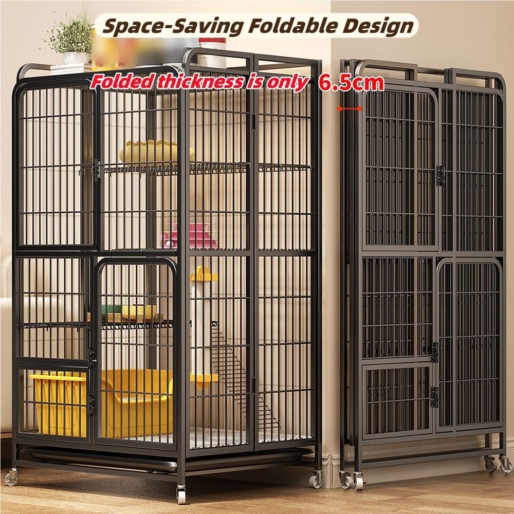 Foldable Metal Cat Cage with Wheels W522
