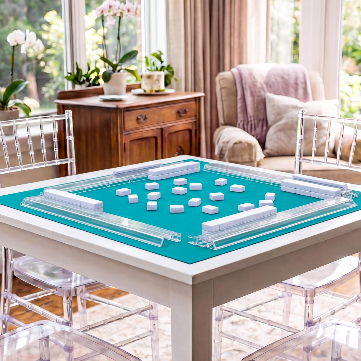 Clear Acrylic Mahjong Tile Rack and Pusher Set of 4 S288418
