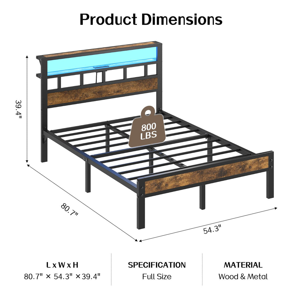 Metal Platform Bed with Charging Station and LED P454
