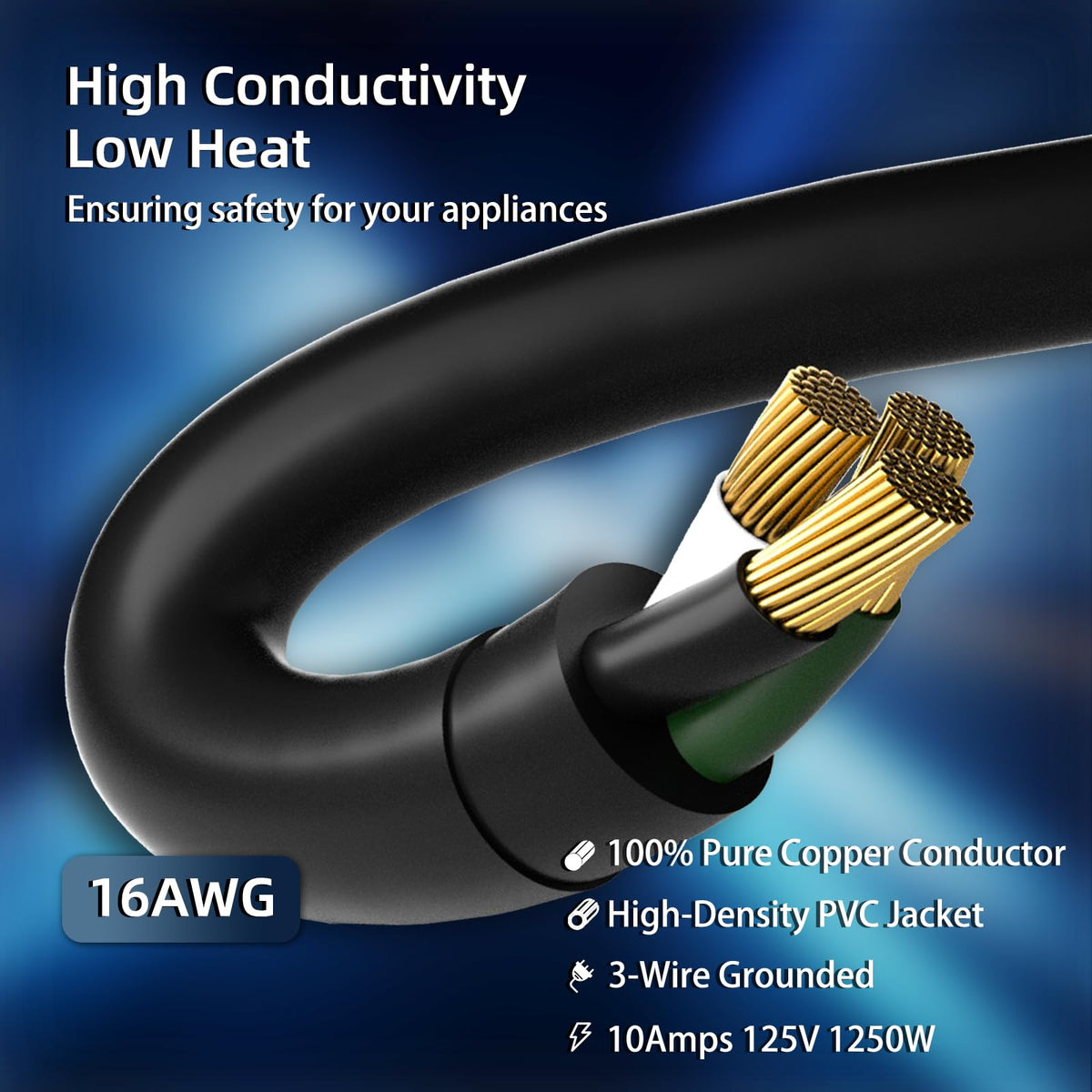100 FT Waterproof Black 16 AWG Extension Cord S58323