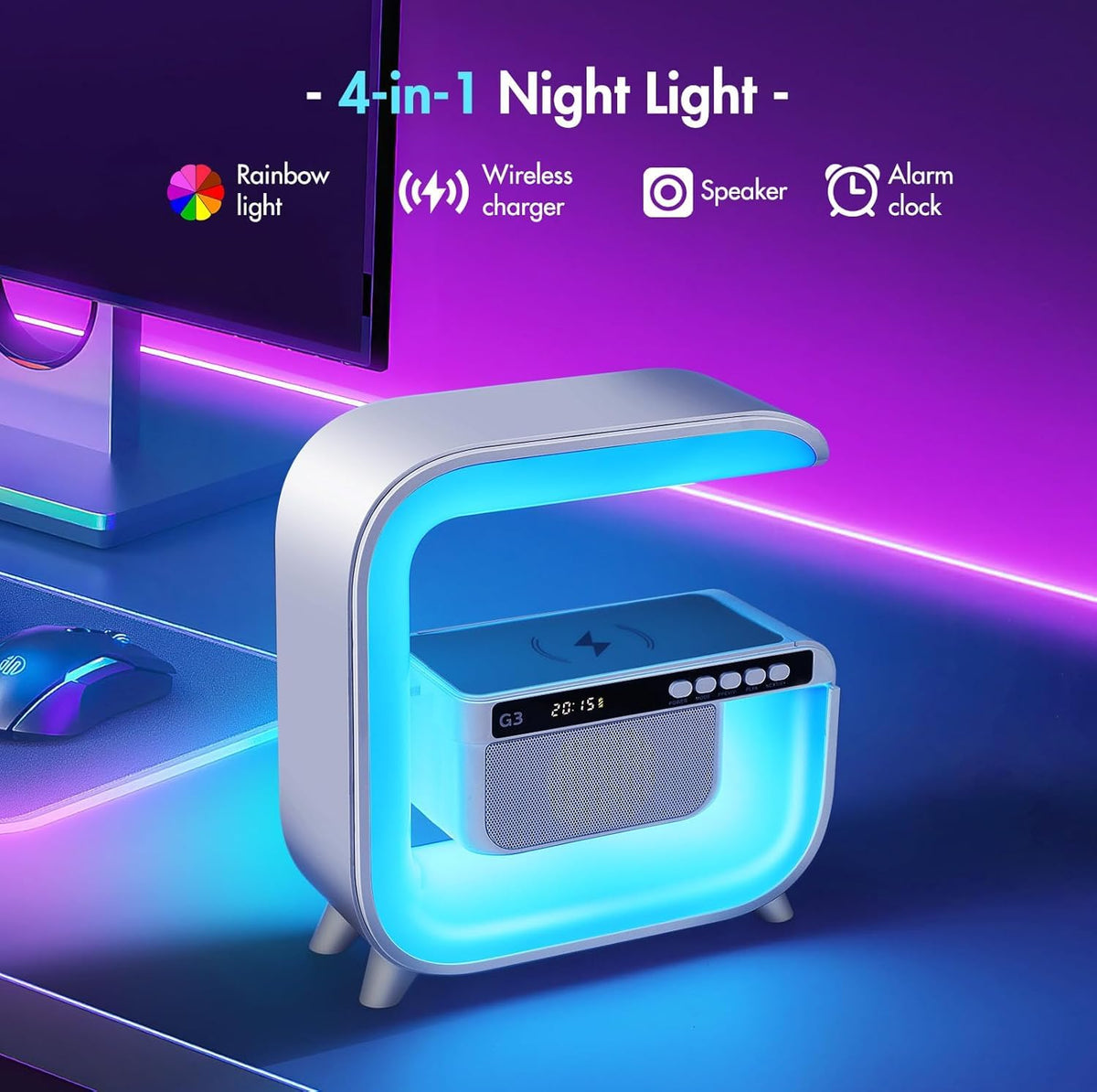 Table Lamp with Bluetooth Speaker, Wireless Charger, Alarm Clock Y997428