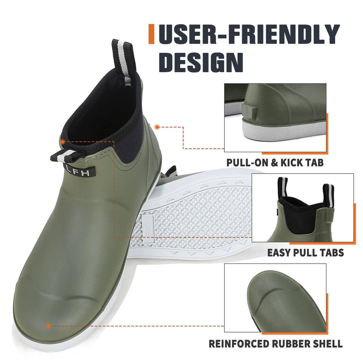 Mens Waterproof Rubber Ankle Deck Boots X95078