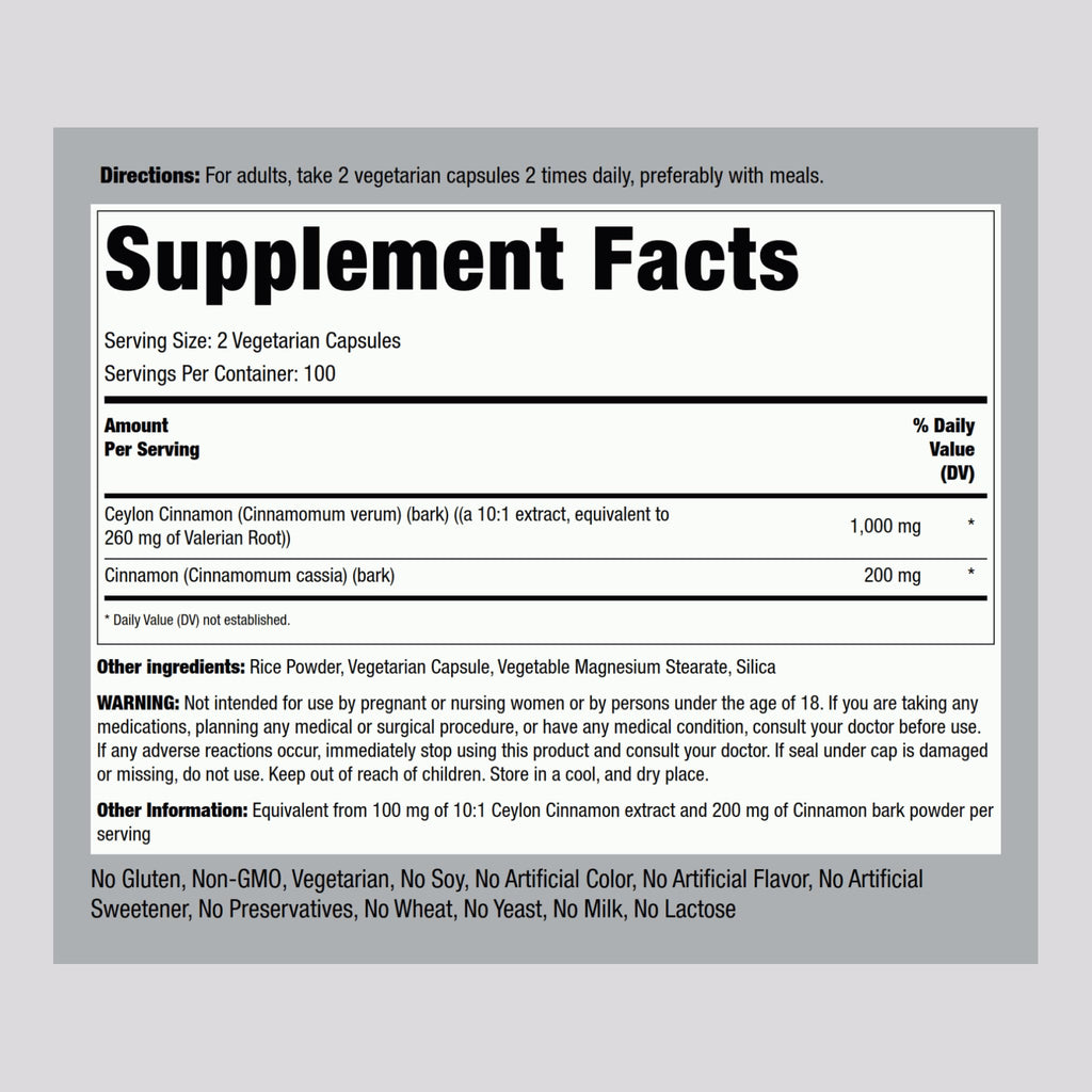 Ceylon Cinnamon Capsules 200 Count E89072