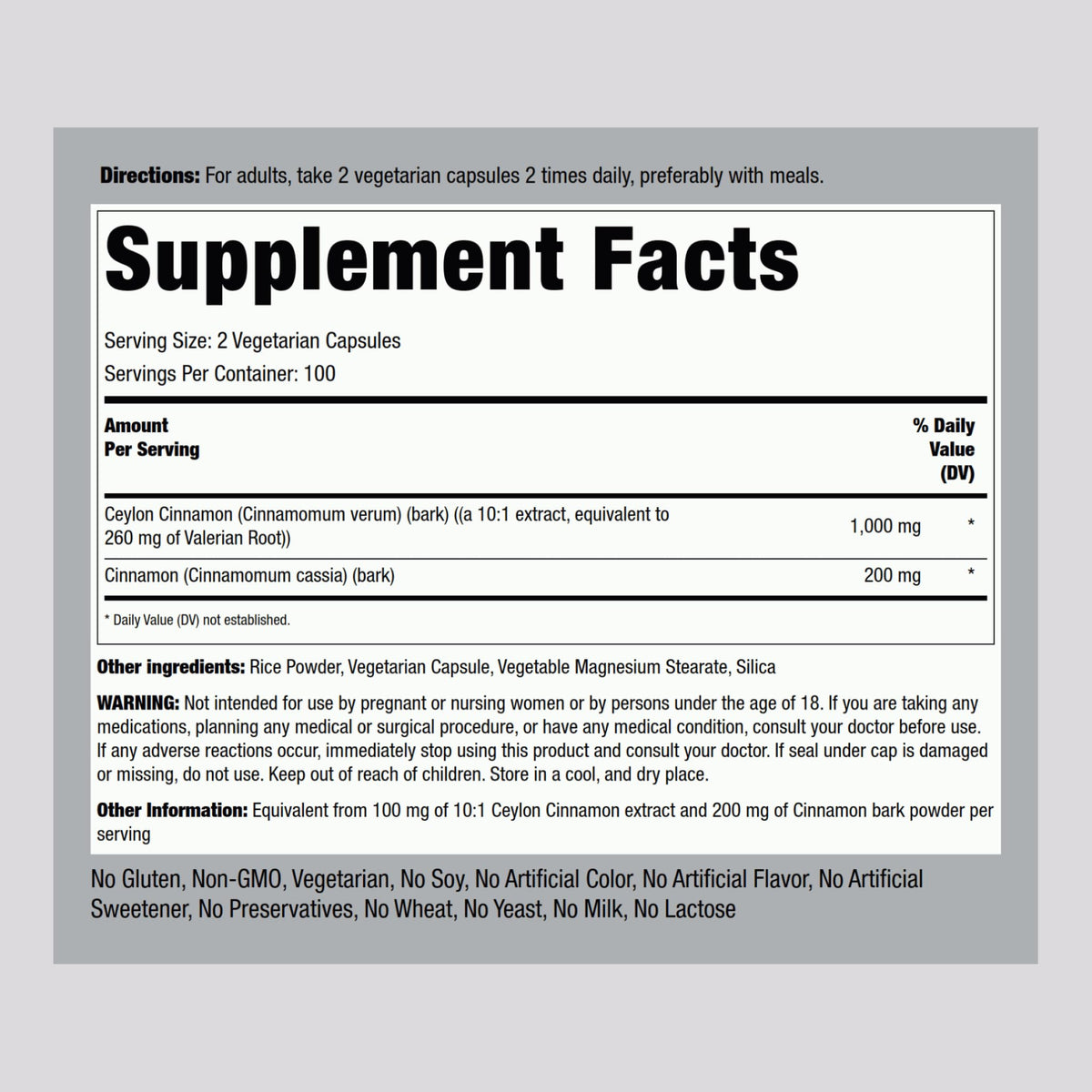 Ceylon Cinnamon Capsules 200 Count E89072