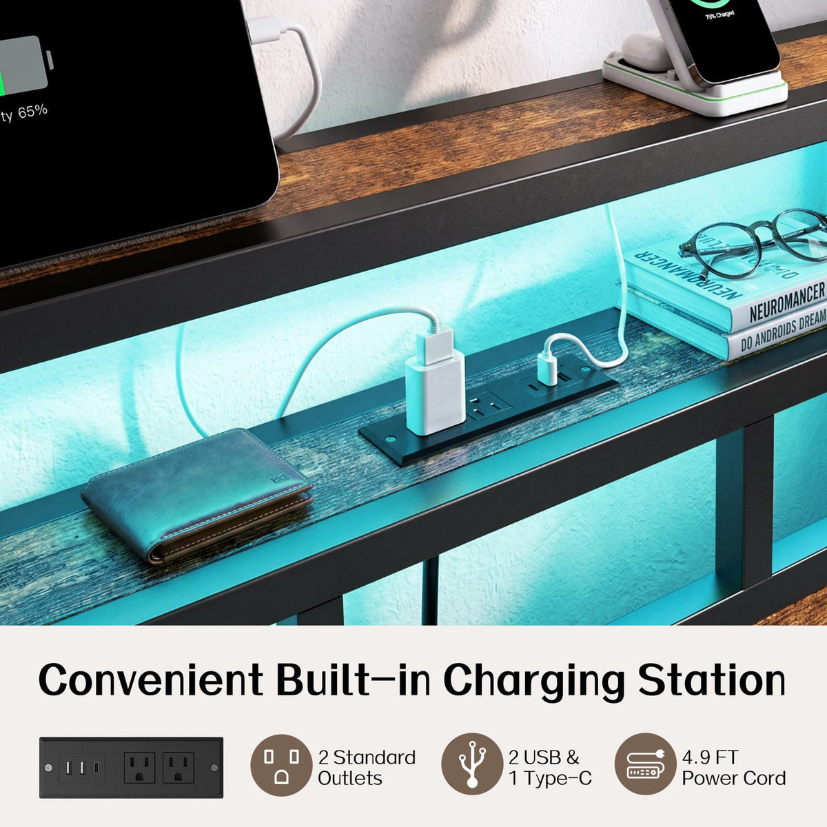 Metal Platform Bed with Charging Station and LED P454