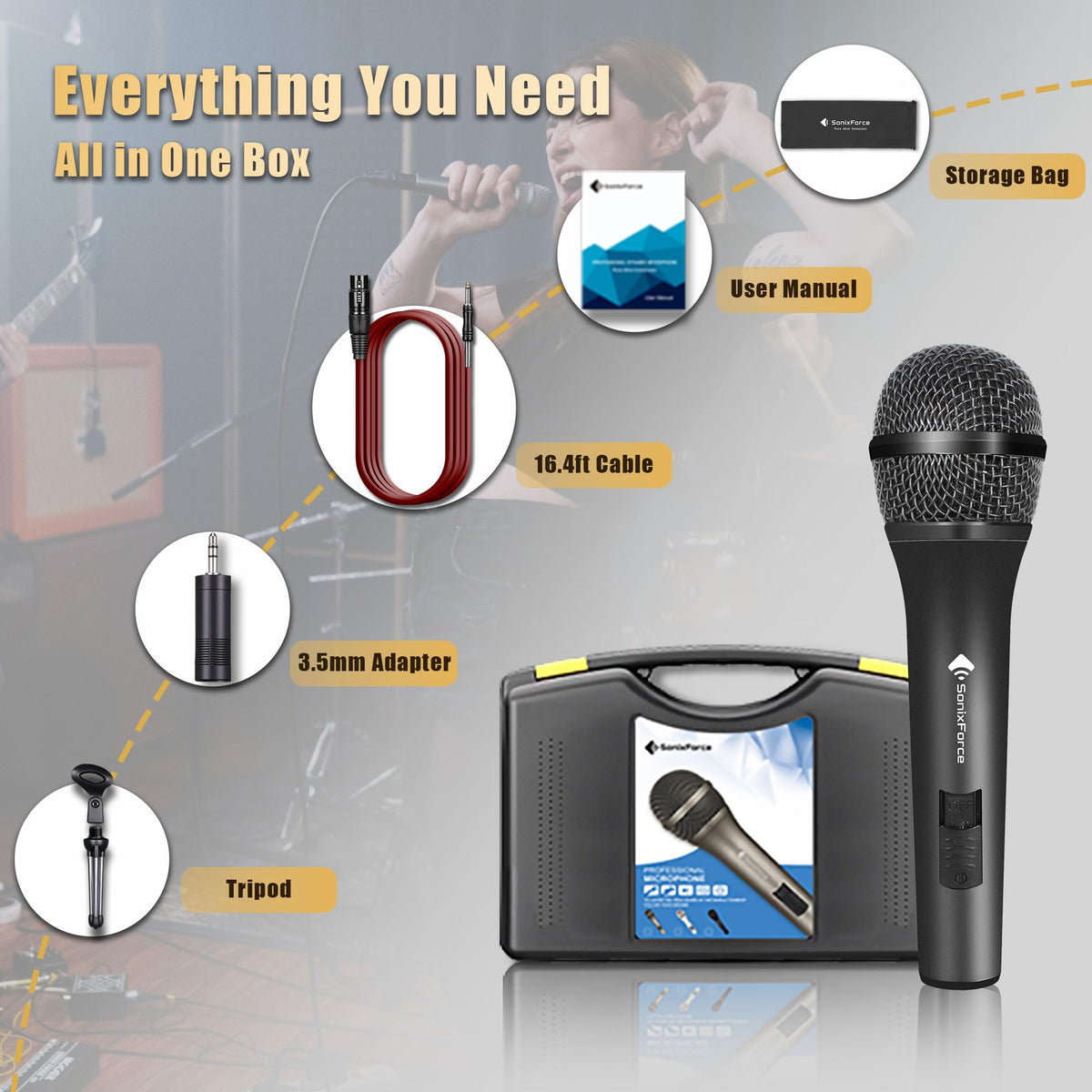 Dynamic Handheld Vocal Microphone with XLR to 1/4'' Audio Cable A858886