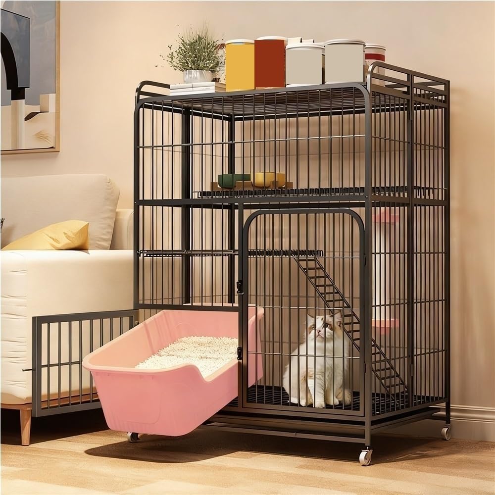Foldable Metal Cat Cage with Wheels W522