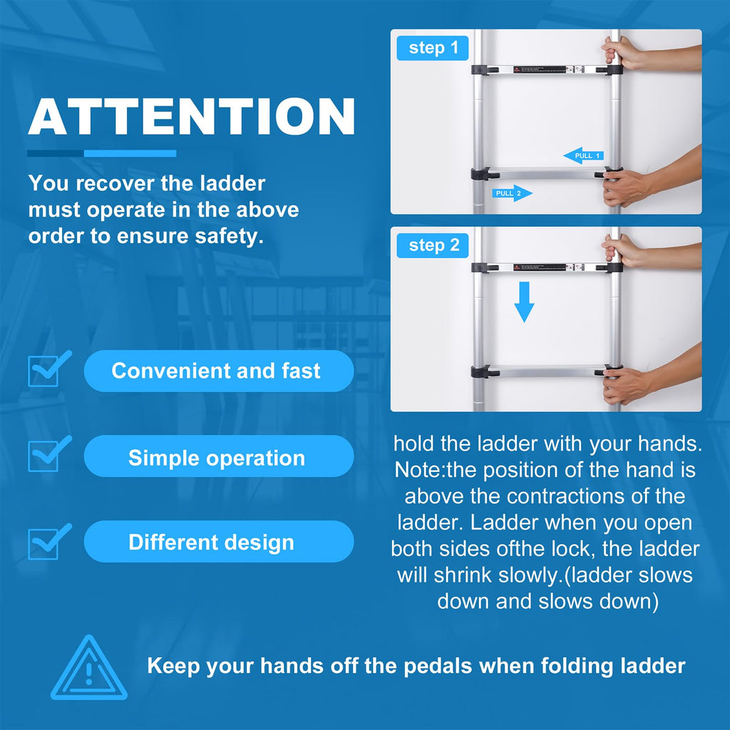 Telescoping Ladder with Hooks, 8.5 FT, 330 lb Capacity I922697