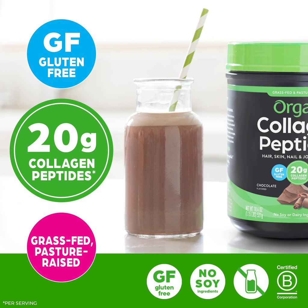 Hydrolyzed Collagen Peptides Powder, Chocolate, 1lb U651182