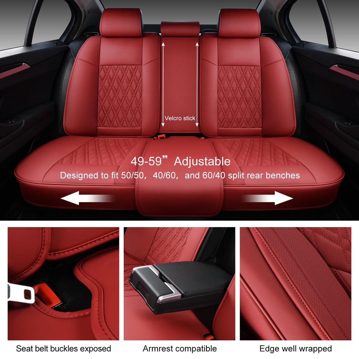 Wine Red Leather Car Seat Covers Full Set S379617