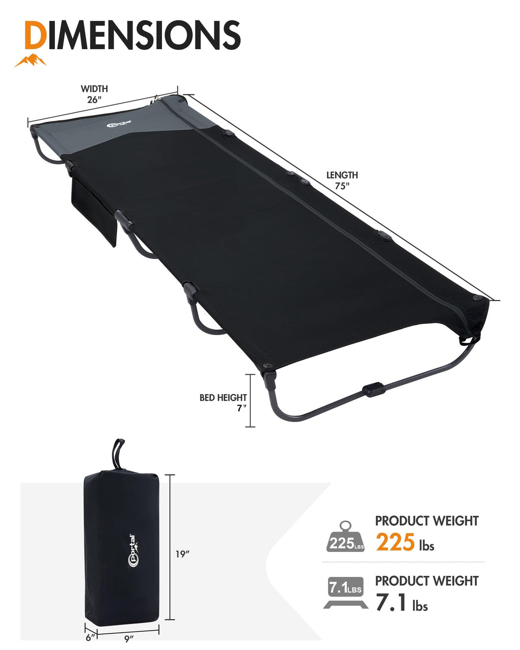Ultra-Light 7.1 lbs Foldable Camping Cot with Side Pocket C88387