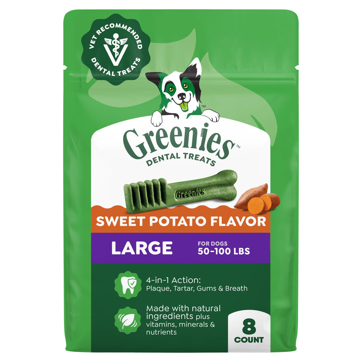 Large Natural Dental Dog Treats Sweet Potato Flavor 8 Count Z784