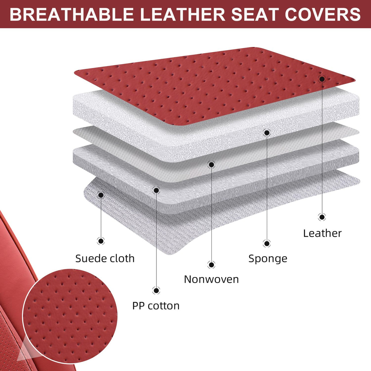 Wine Red Leather Car Seat Covers Full Set S379617