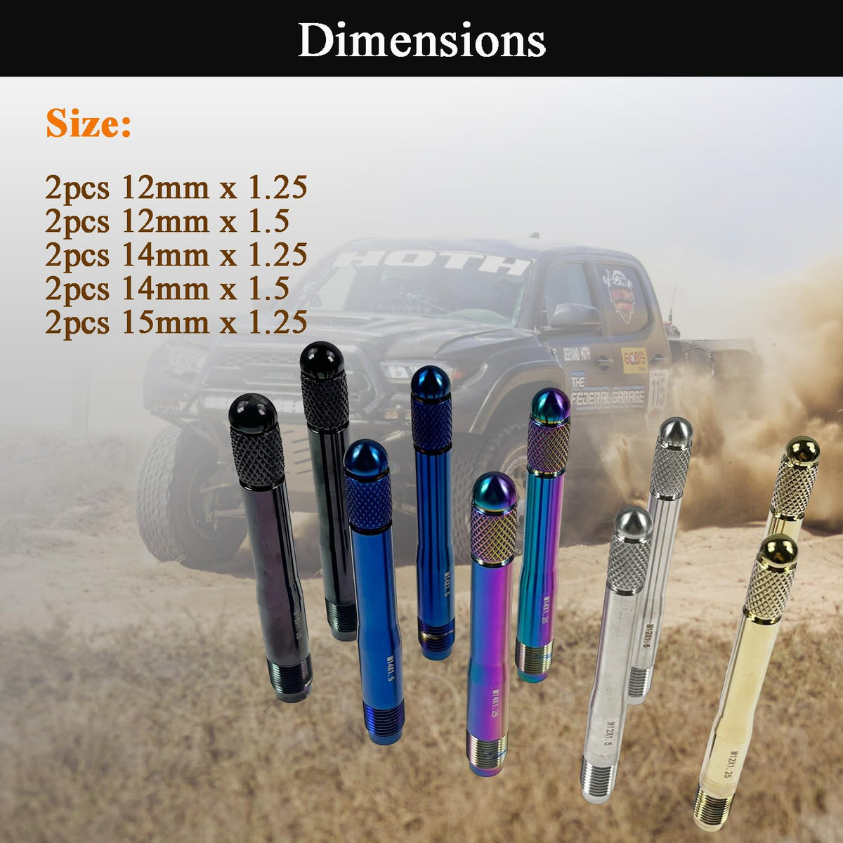 10PC Alloy Steel Wheel Alignment Pins Kit M12x1.5/1.25/M14x1.5/1.25/M15*1.25 Lug Bolt Guide Tool L207627