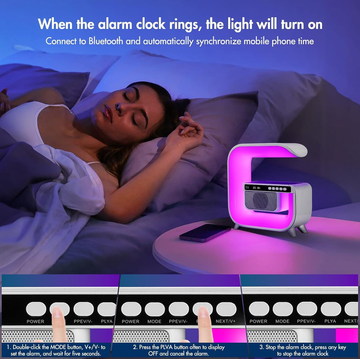 Table Lamp with Bluetooth Speaker, Wireless Charger, Alarm Clock Y997428