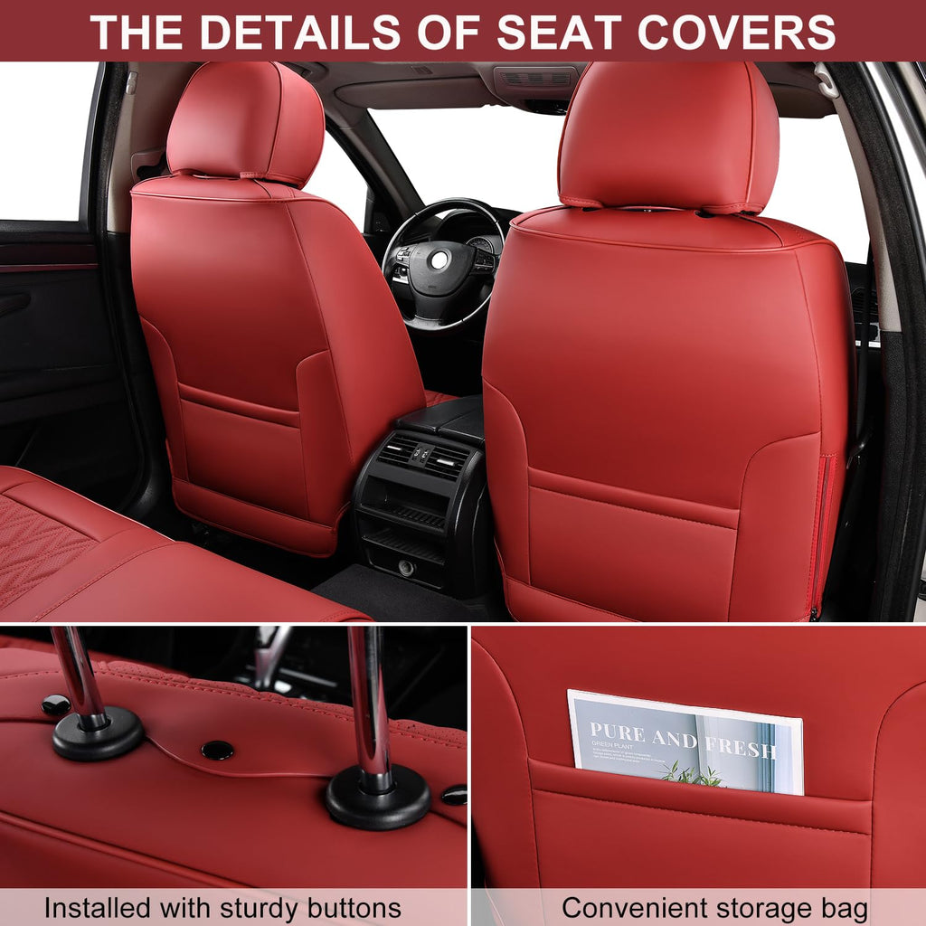 Wine Red Leather Car Seat Covers Full Set S379617