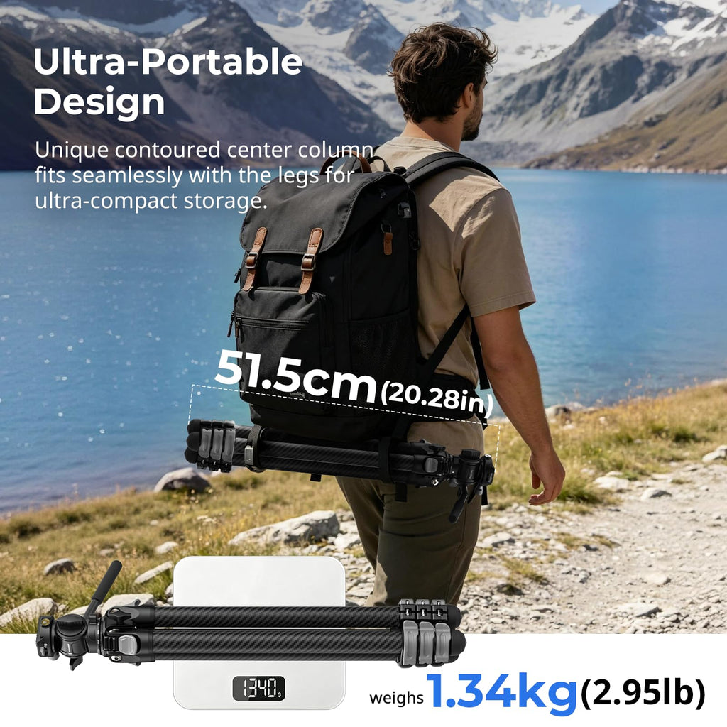 Carbon Fiber Compact Travel Tripod with Fluid Head I11676