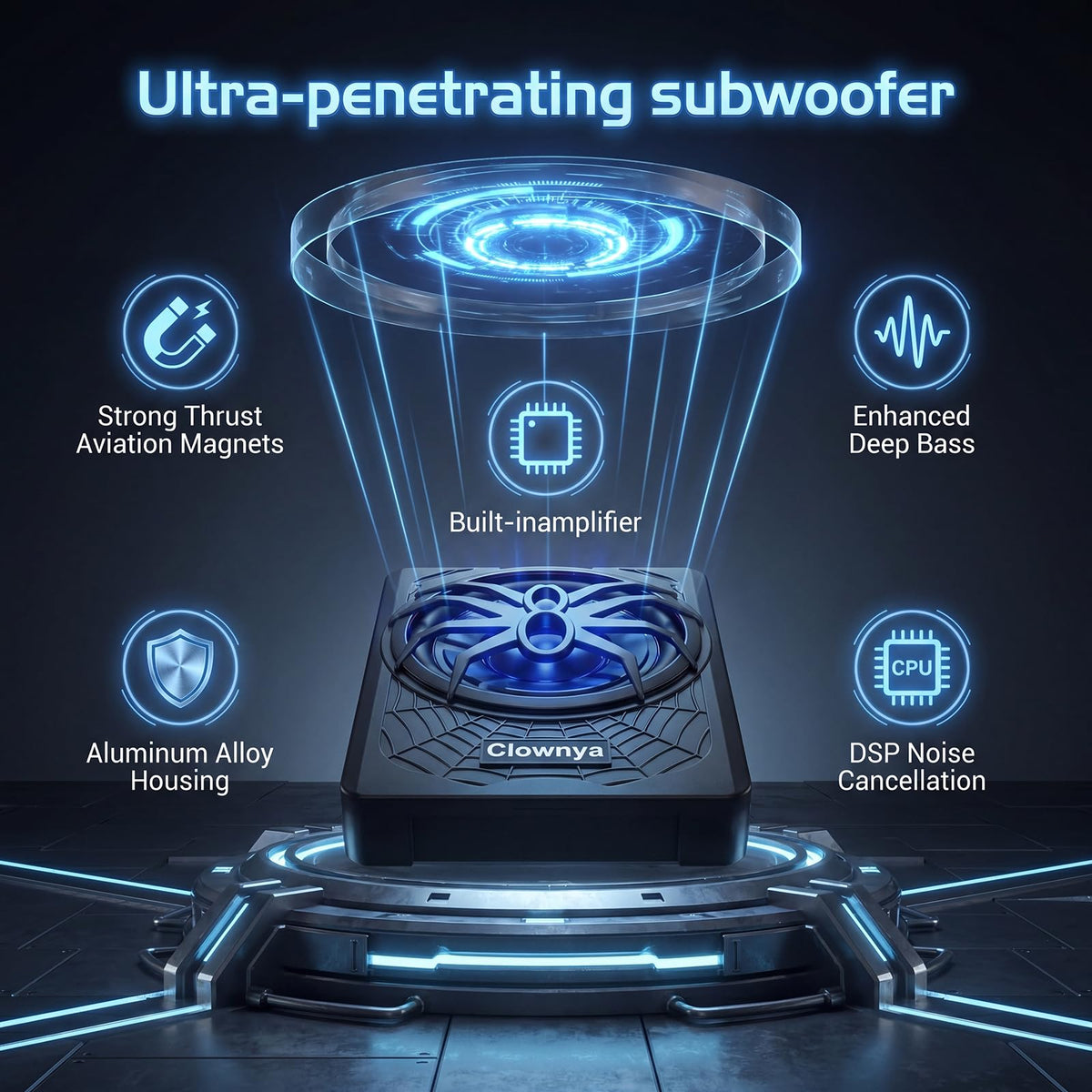 1200W Slim Under-Seat Powered Car Subwoofer with Built-in Amp R659777