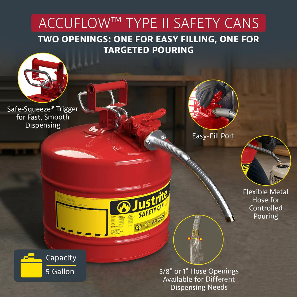 Red Galvanized Steel Gasoline Safety Can F750