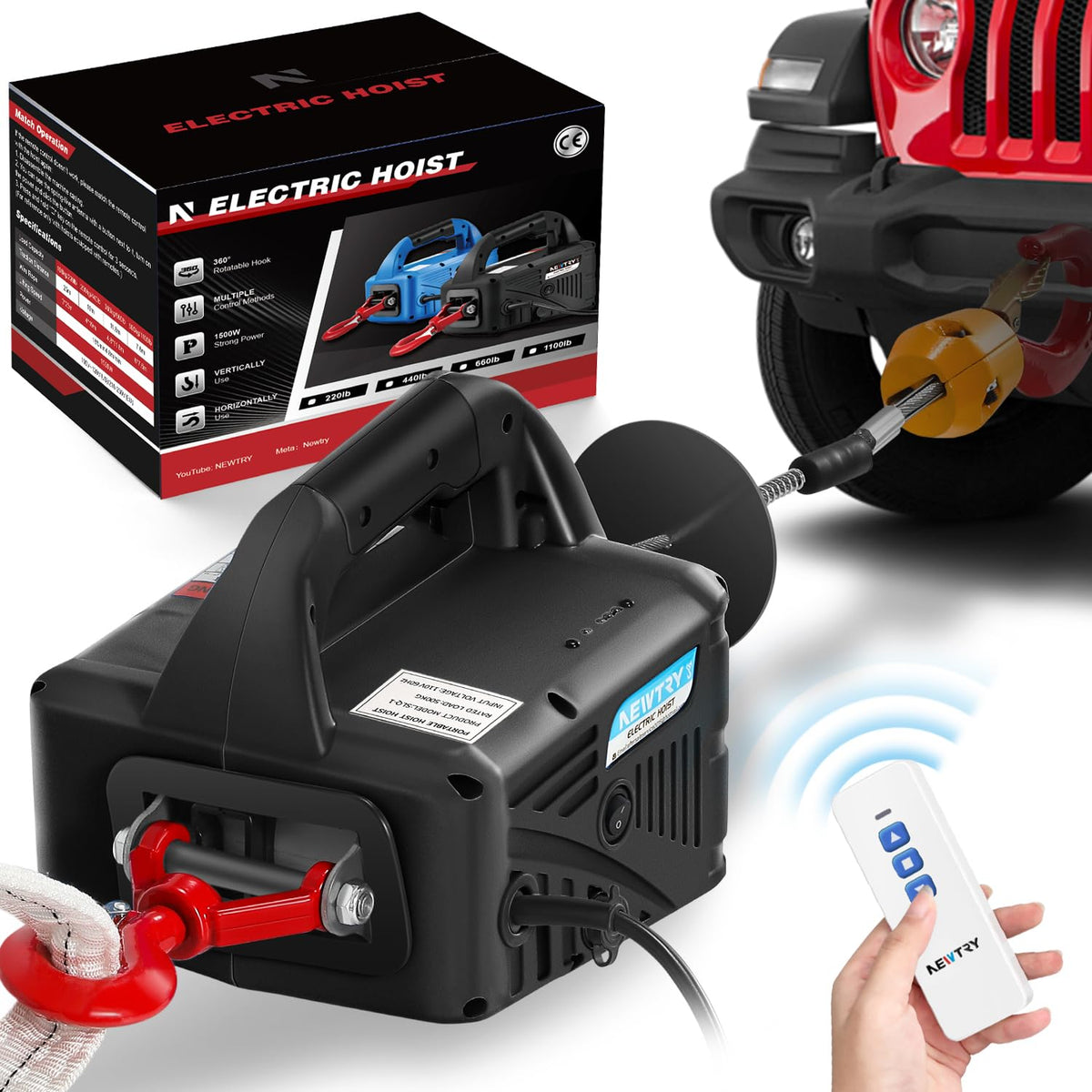 3-in-1 Electric Hoist Winch 1,100lbs 25ft Lifting Height A942999