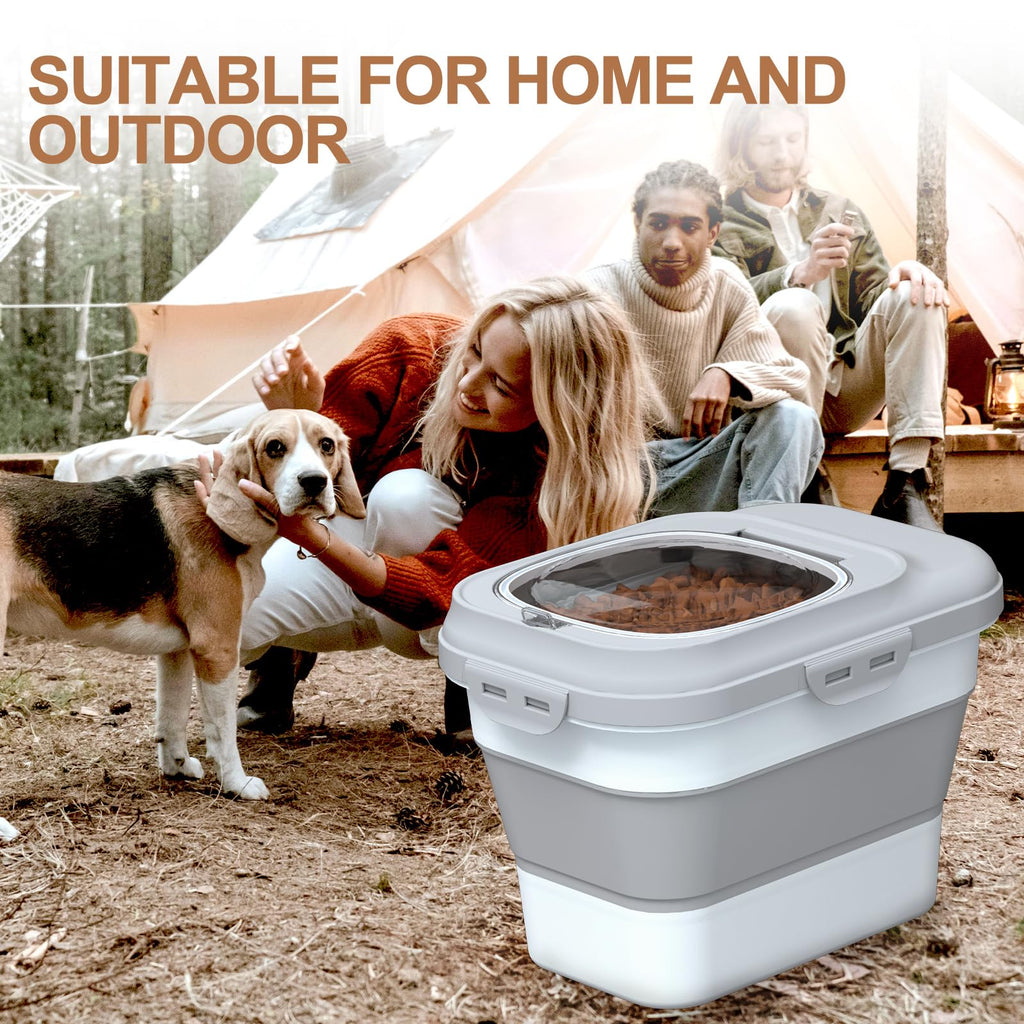 Collapsible Dog Cat Food Storage Container with Scoop Grey H44472