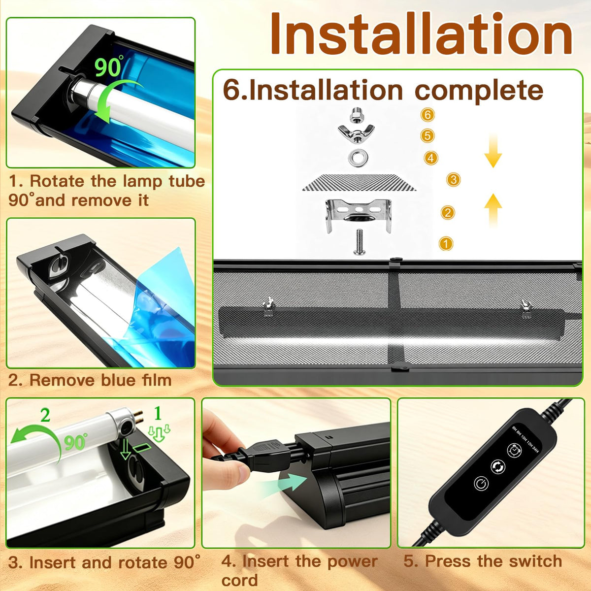 8W UVB Reptile Light Fixture Combo Kit with Timer J6608