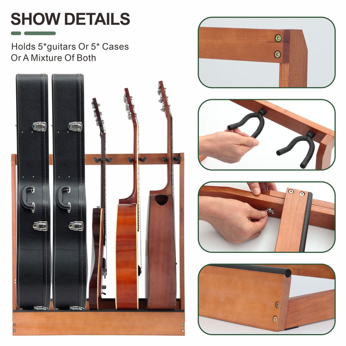 5 Holders Wooden Guitar Stand Floor Rack Q1527