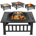 32 Inch Square Metal Outdoor Fire Pit with Spark Screen Lid and Waterproof Cover O834