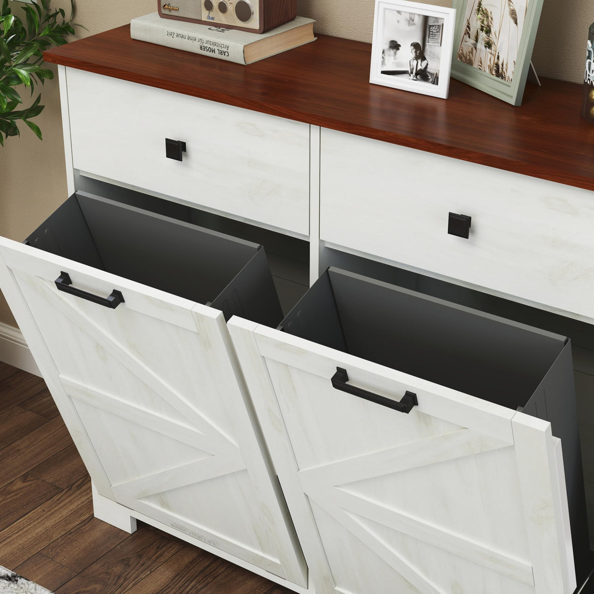 Antique White Double Tilt Out Trash Cabinet H62494
