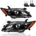 Headlights Assembly Replacement Compatible with Toyota Camry Halogen with Clear Lens Black Housing Amber Reflector Front Lamps Driver and Passenger Side S545