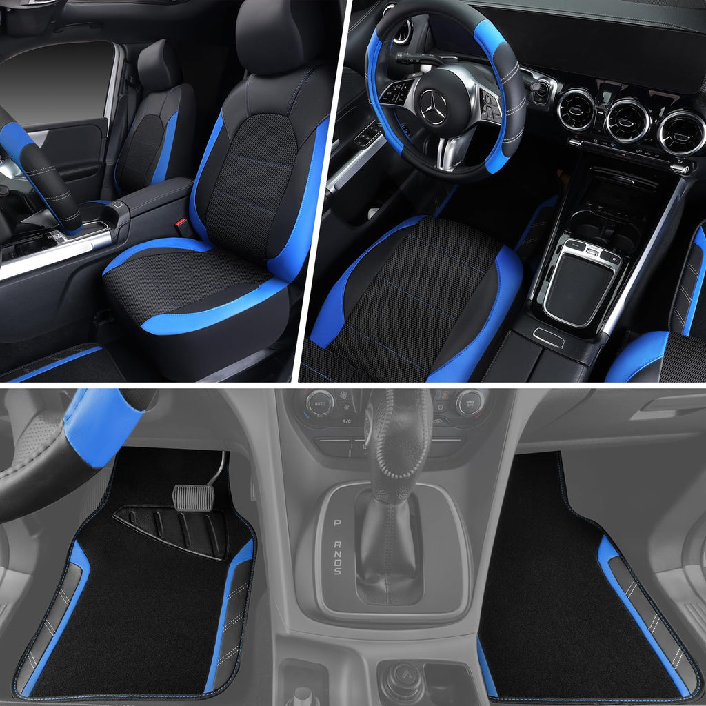 Air Mesh Leather Car Seat Covers Full Set, Waterproof Car Floor Mats, Steering Wheel Cover C785