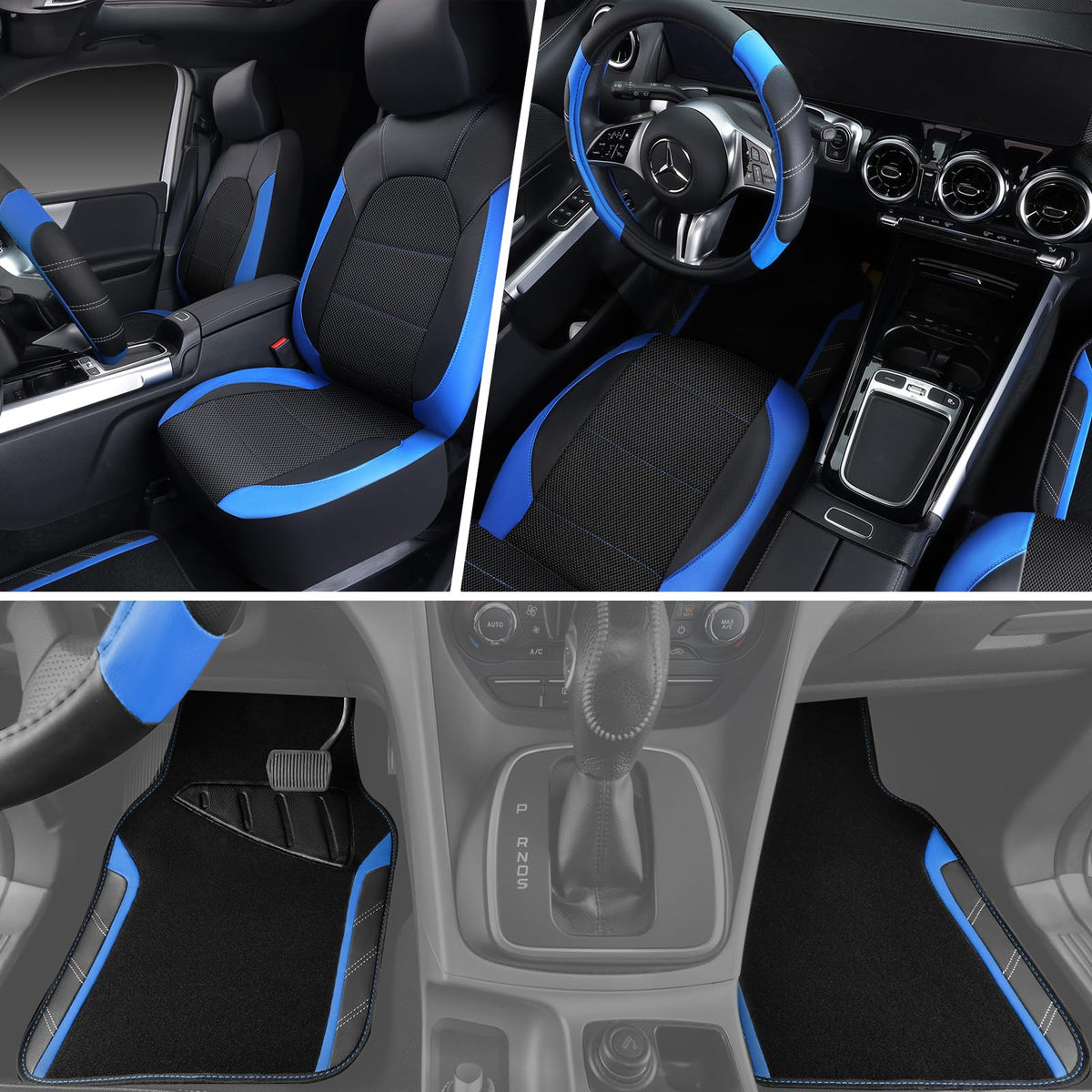 Air Mesh Leather Car Seat Covers Full Set, Waterproof Car Floor Mats, Steering Wheel Cover C785