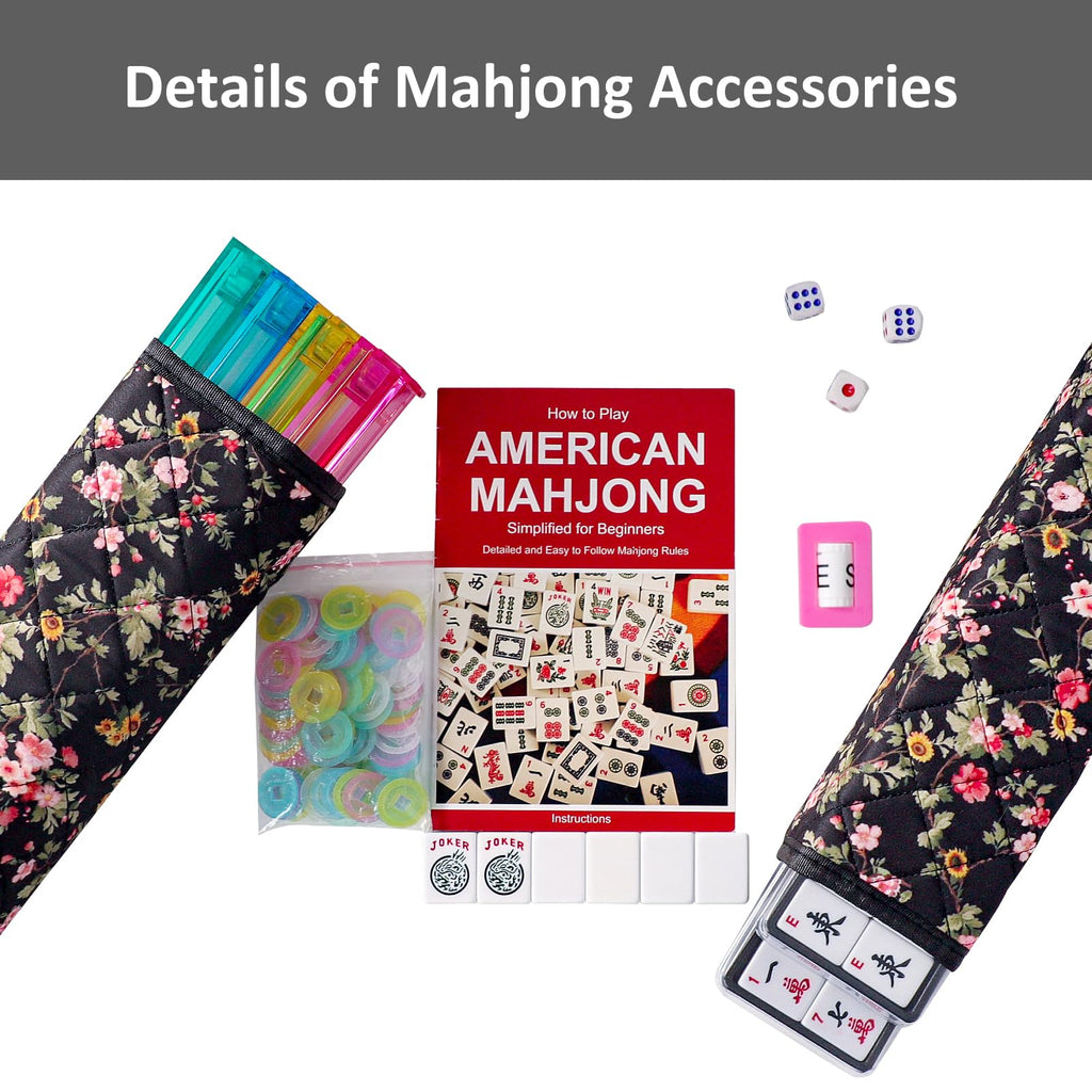 American Mahjong Game Set, 166 White Tiles, 4 Color Rack/Pushers, Black Carrying Bag Q206603